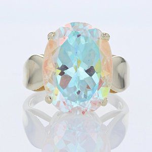 14k Yellow Gold Oval Mystic Topaz Ring by Badavici